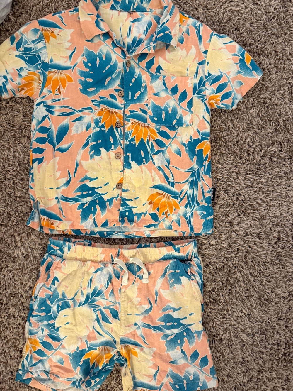 Boy Kids Tropical Print P Set in Peach, Teal & Yellow